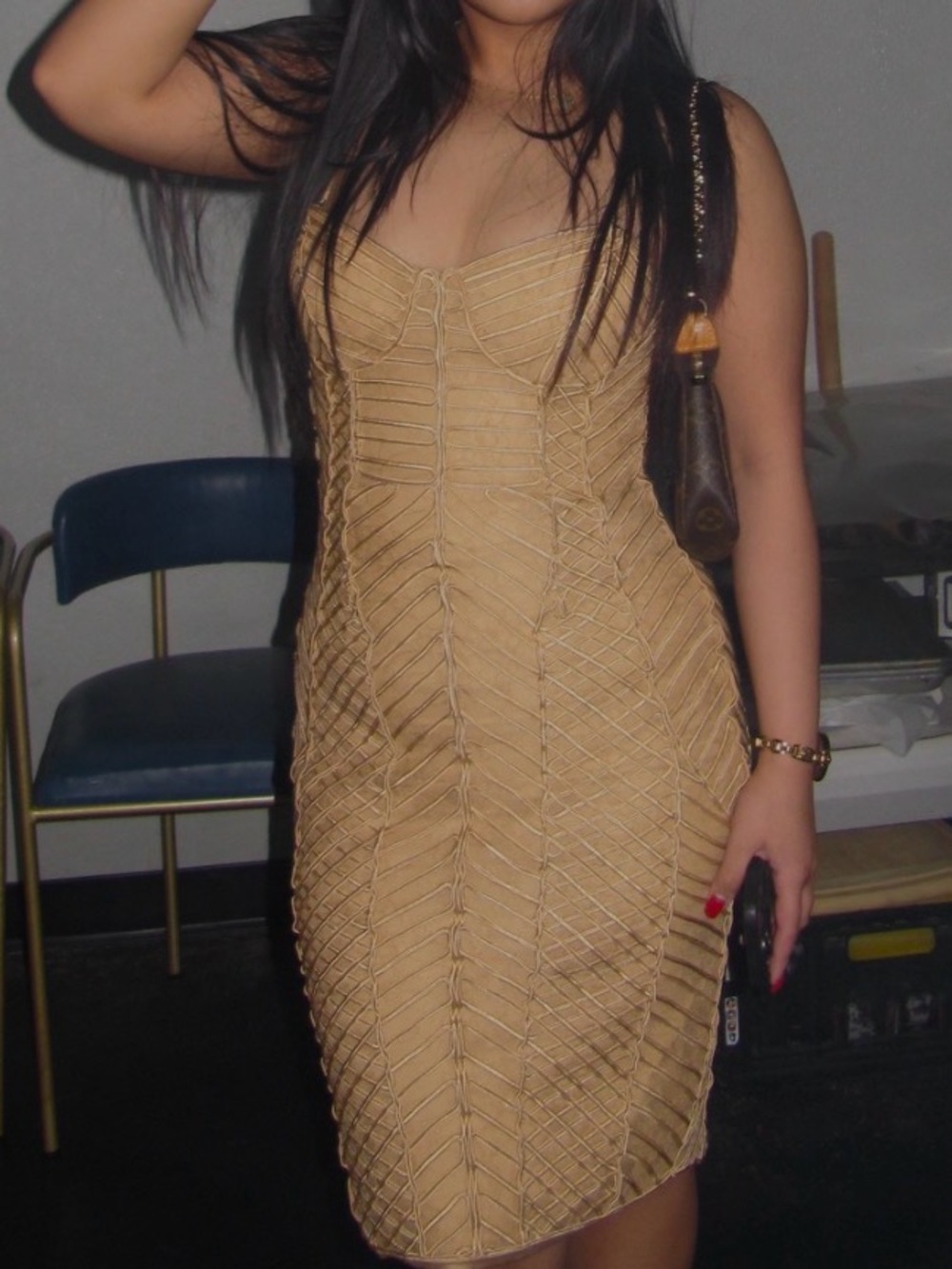 Marciano Gold/Tan Bandage Midi Dress